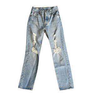 Levi's Premium Womens Medium Wash Distressed‎ Straight Leg Jeans Size 23 x 28